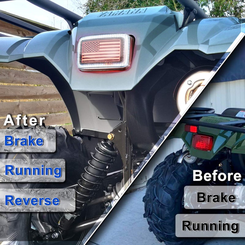POVTOR ATV Tail Light LED Smoke Lens with Reverse Brake Light, US Flag Design Tail Light for ATV UTV Yamaha Rhino Viking Grizzly Big Bear Kodiak Bruin Wolverin Bear Tracker - Image 4